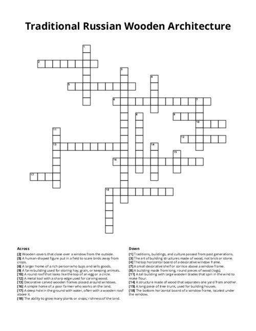 Traditional Russian Wooden Architecture Crossword Puzzle