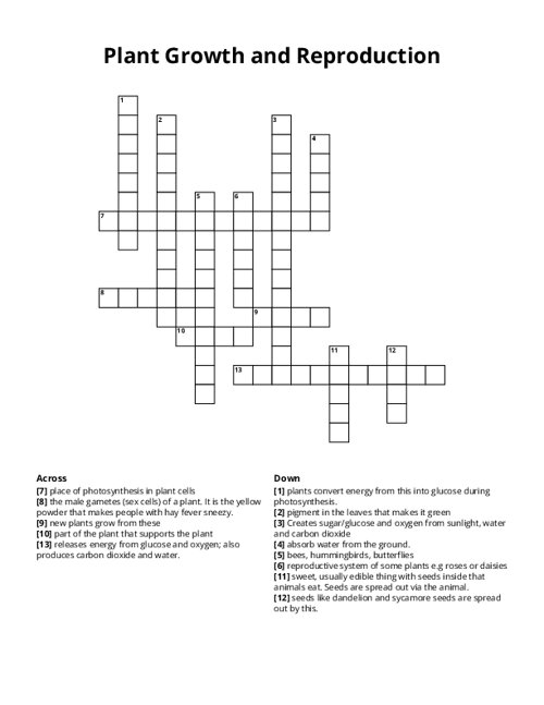 Plant Growth and Reproduction Crossword Puzzle