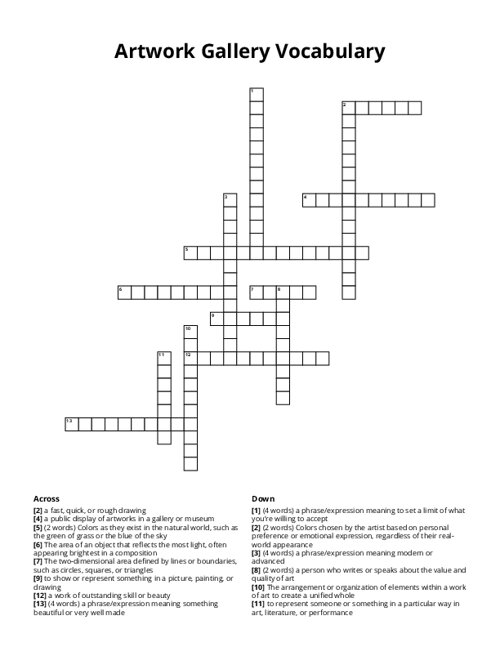 Artwork Gallery Vocabulary Crossword Puzzle