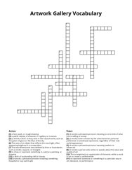 Artwork Gallery Vocabulary Crossword Puzzle
