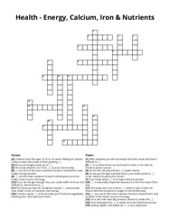 Health - Energy, Calcium, Iron & Nutrients Crossword Puzzle