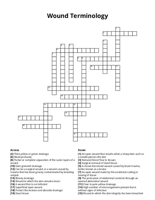 Wound Terminology Crossword Puzzle