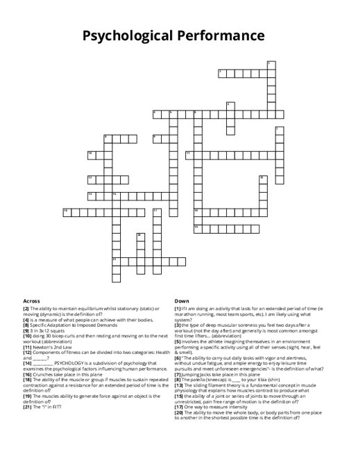 Psychological Performance Crossword Puzzle