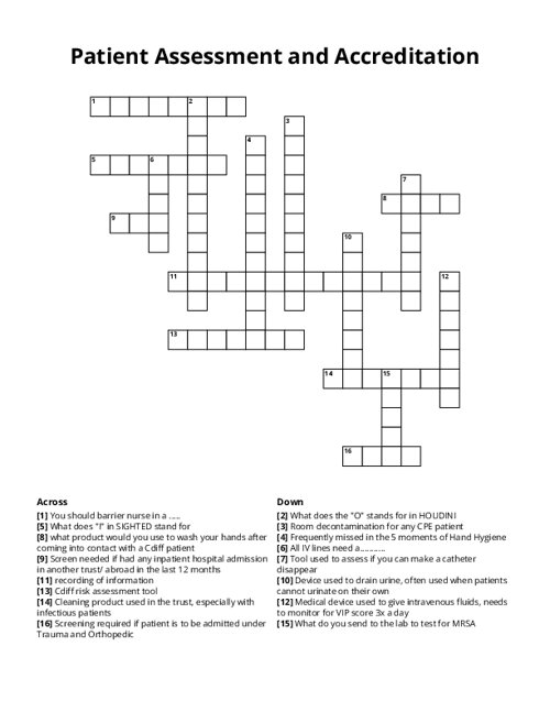 Patient Assessment and Accreditation Crossword Puzzle