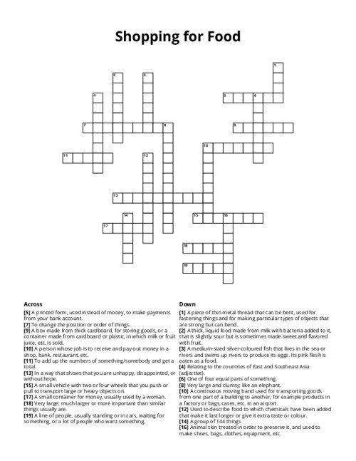 Shopping for Food Crossword Puzzle