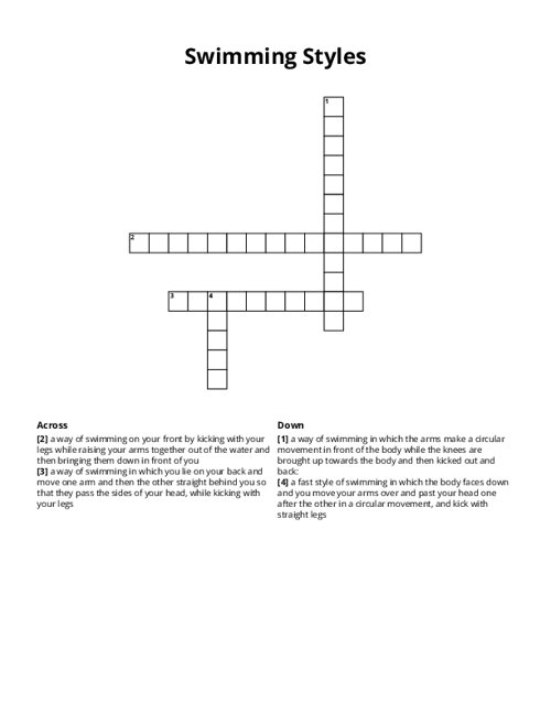 Swimming Styles Crossword Puzzle