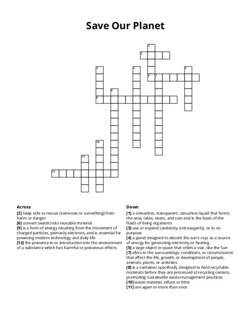 Save Our Planet Crossword Puzzle