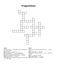 Prepositions Crossword Puzzle
