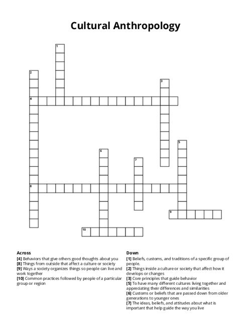 Cultural Anthropology Crossword Puzzle