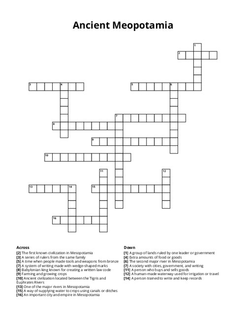 Ancient Meopotamia Crossword Puzzle