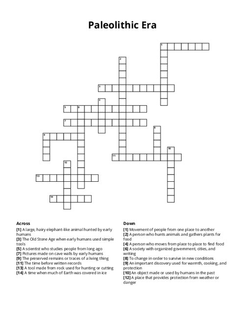 Paleolithic Era Crossword Puzzle