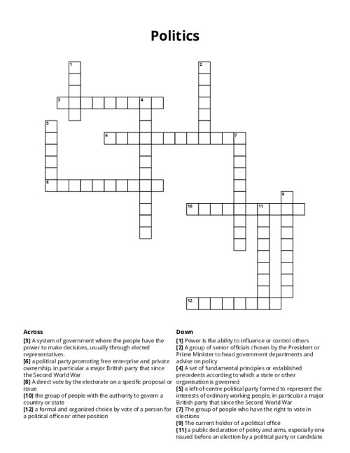 Politics Crossword Puzzle