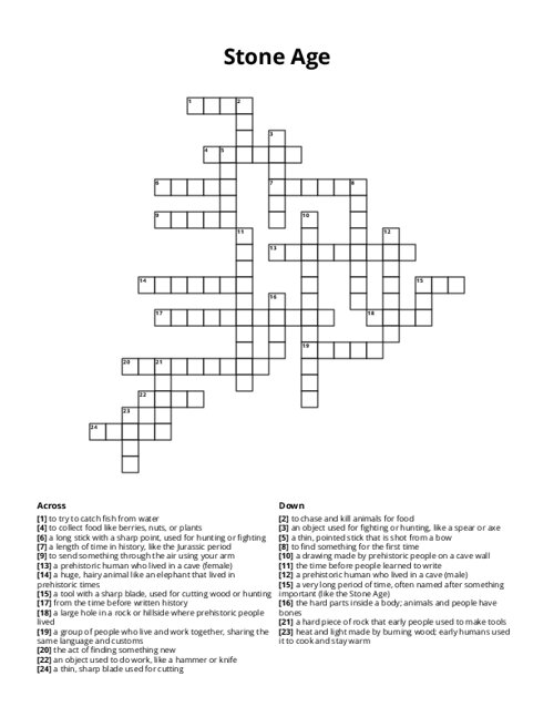 Stone Age Crossword Puzzle
