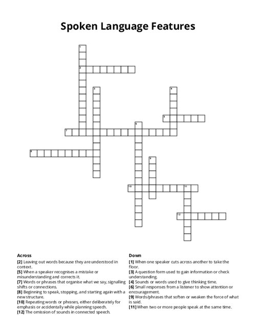 Spoken Language Features Crossword Puzzle