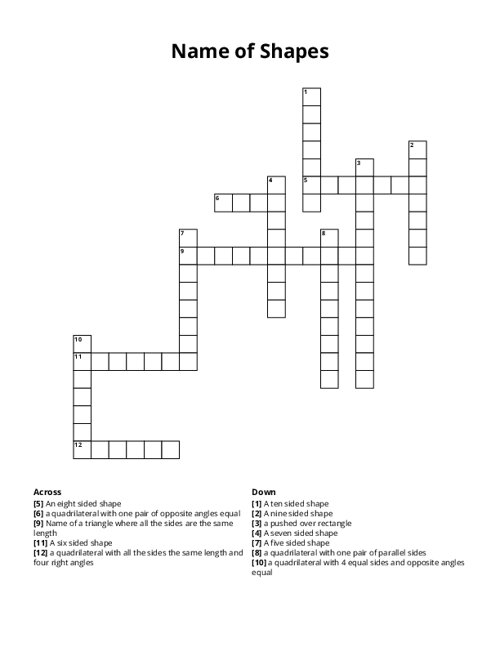 Name of Shapes Crossword Puzzle