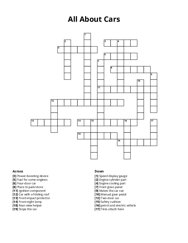 All About Cars Crossword Puzzle