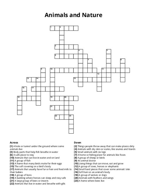 Animals and Nature Crossword Puzzle
