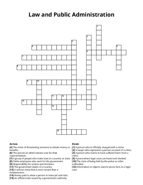 Law and Public Administration Crossword Puzzle