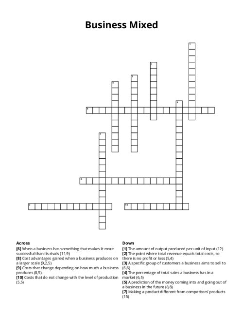 Business Mixed Crossword Puzzle