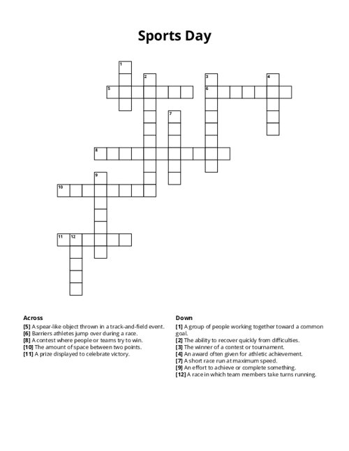 Sports Day Crossword Puzzle