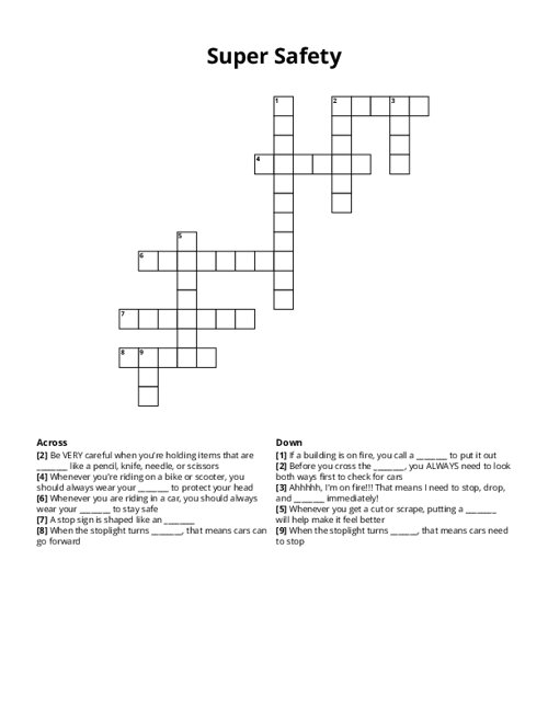 Super Safety Crossword Puzzle