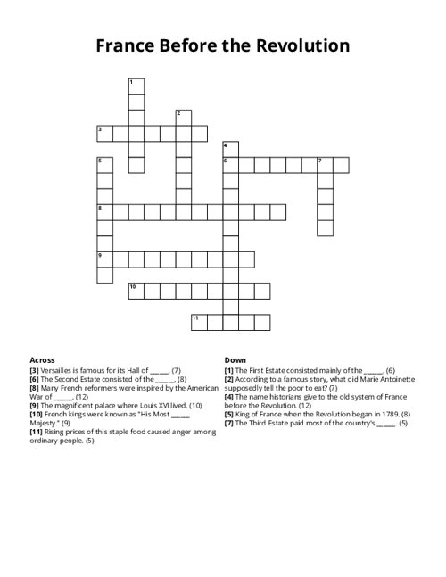France Before the Revolution Crossword Puzzle