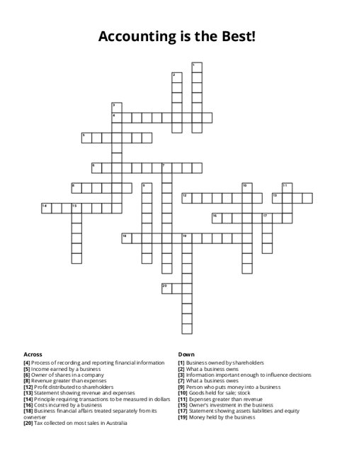 Accounting is the Best! Crossword Puzzle