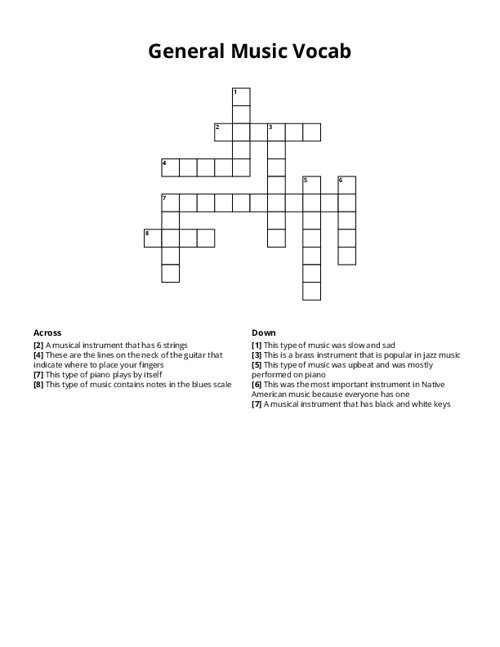 General Music Vocab Crossword Puzzle