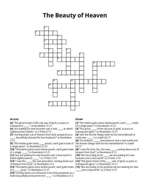 The Beauty of Heaven Crossword Puzzle