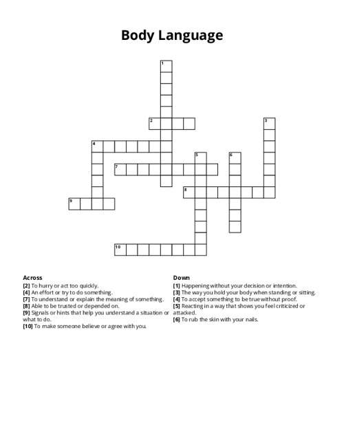 Body Language Crossword Puzzle