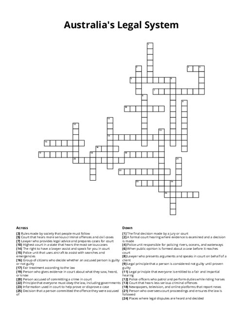 Australia's Legal System Crossword Puzzle