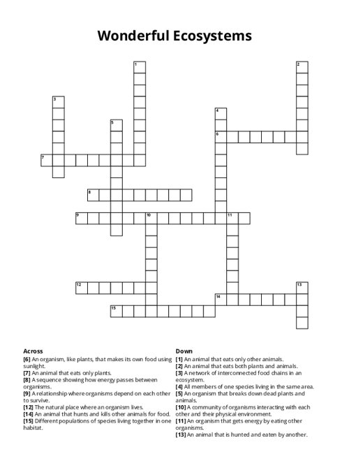 Wonderful Ecosystems Crossword Puzzle