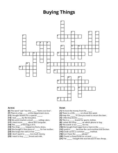Buying Things Crossword Puzzle
