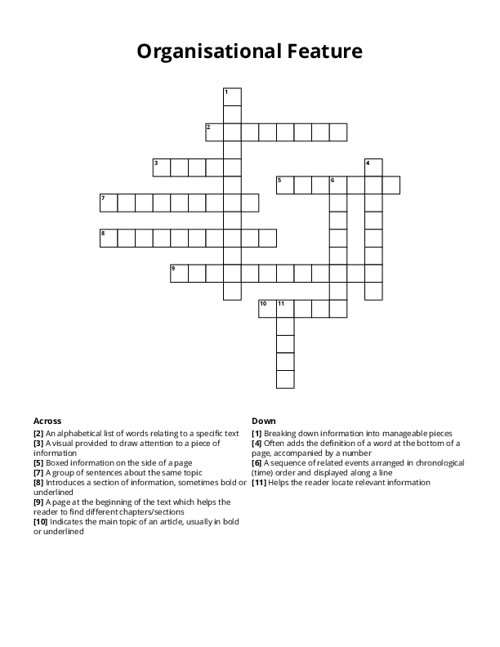 Organisational Feature Crossword Puzzle