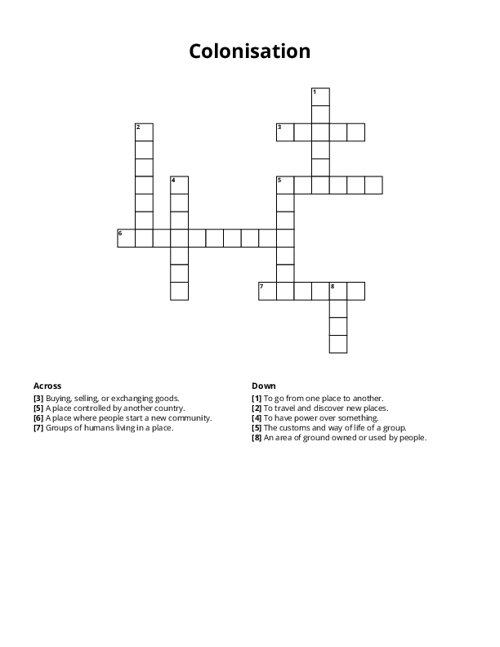 Colonisation Crossword Puzzle
