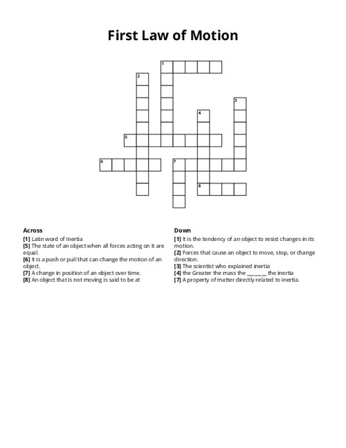 First Law of Motion Crossword Puzzle