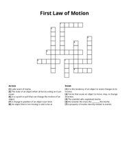 First Law of Motion Crossword Puzzle