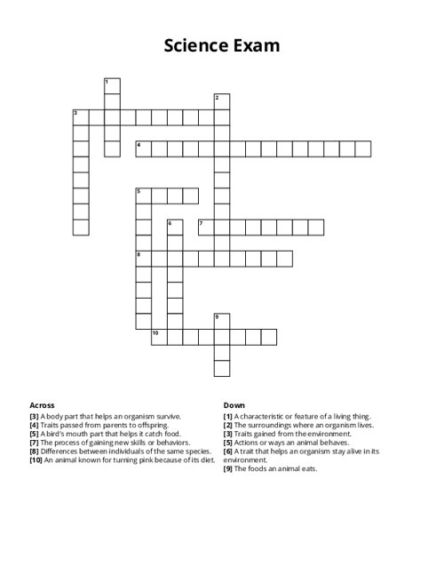 Science Exam Crossword Puzzle