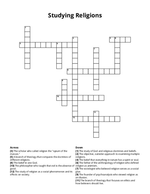 Studying Religions Crossword Puzzle