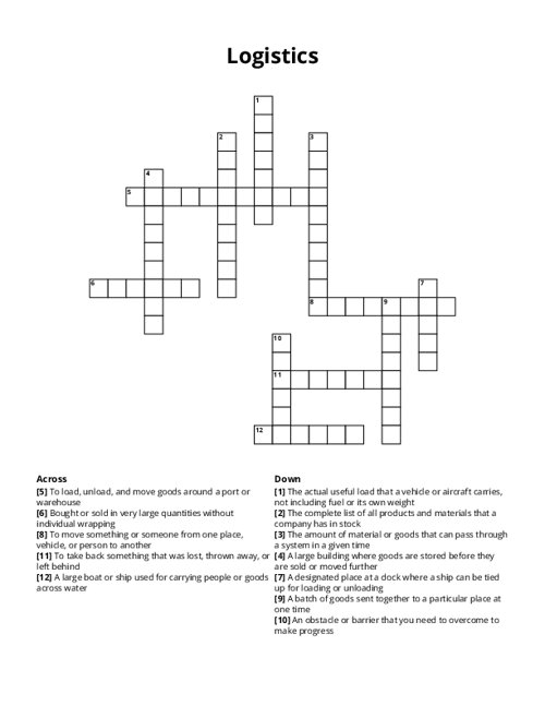 Logistics Crossword Puzzle