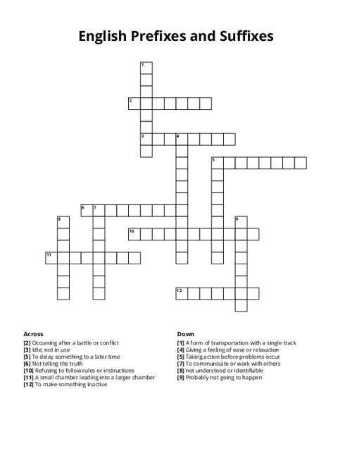 English Prefixes and Suffixes Crossword Puzzle