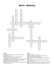Brain - Memory Crossword Puzzle