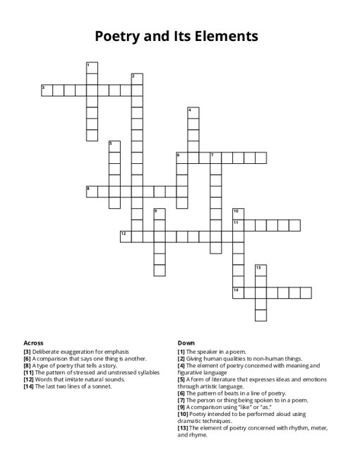Poetry and Its Elements Crossword Puzzle