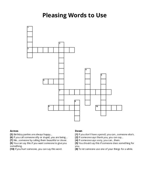 Pleasing Words to Use Crossword Puzzle