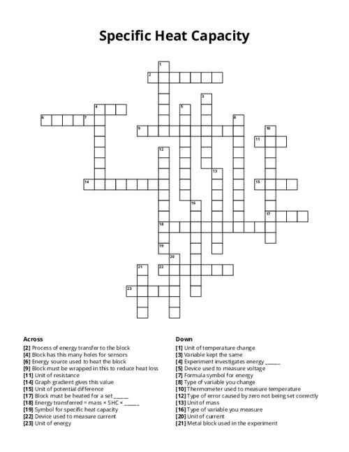 Specific Heat Capacity Crossword Puzzle