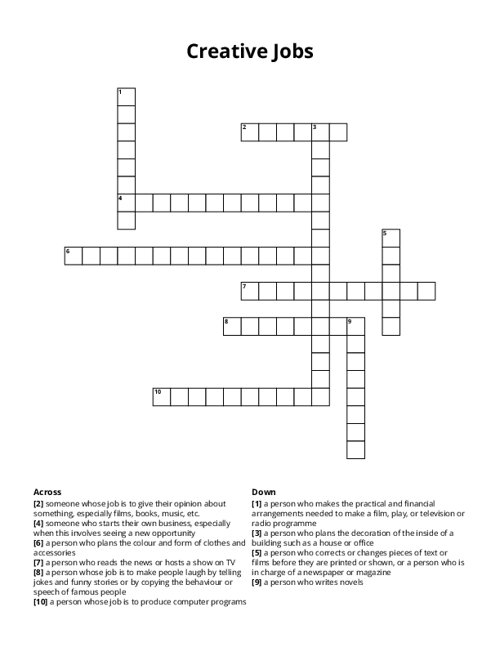 Creative Jobs Crossword Puzzle