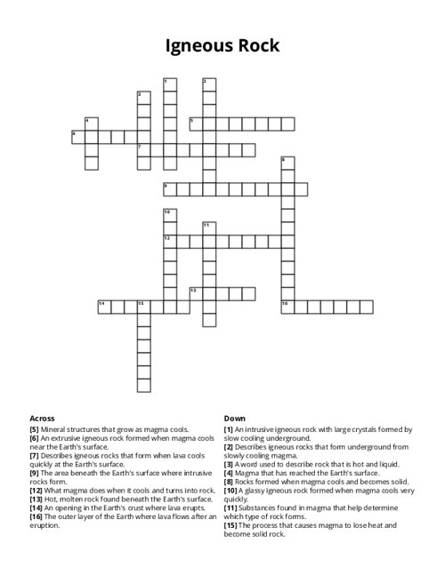 Igneous Rock Crossword Puzzle
