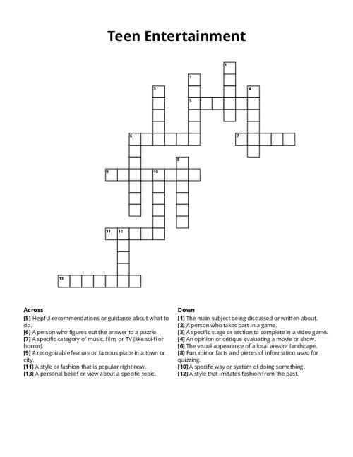 Teen Entertainment Crossword Puzzle