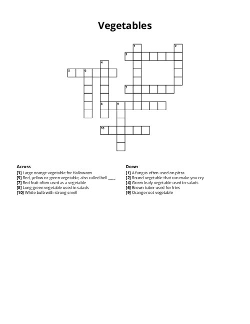 Vegetables Crossword Puzzle
