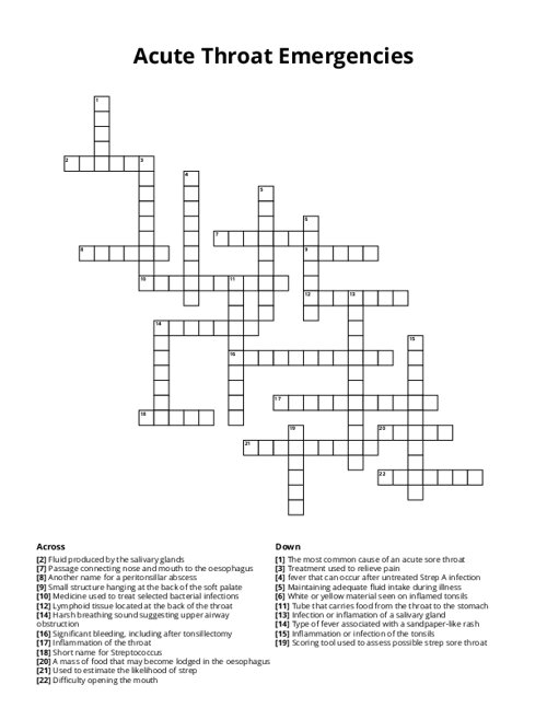 Acute Throat Emergencies Crossword Puzzle